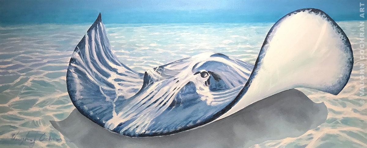 Stingray – Roomba Man <br /><span style='color:#f00;font-weight:bold;'>Original SOLD <br />Prints on canvas or paper available</span>